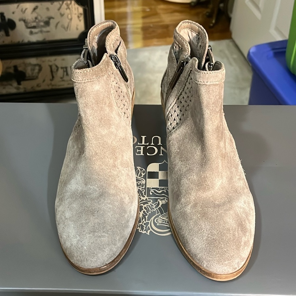 Taupe color booties gently worn smoke free animal free home.